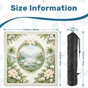White Lotus Mahjong Mat, Chinoiserie Mahjong Mat with Bag, Grandmillennial Mahjong Table Cover, Coastal Palm Mahjong Set American Mahjong image 2