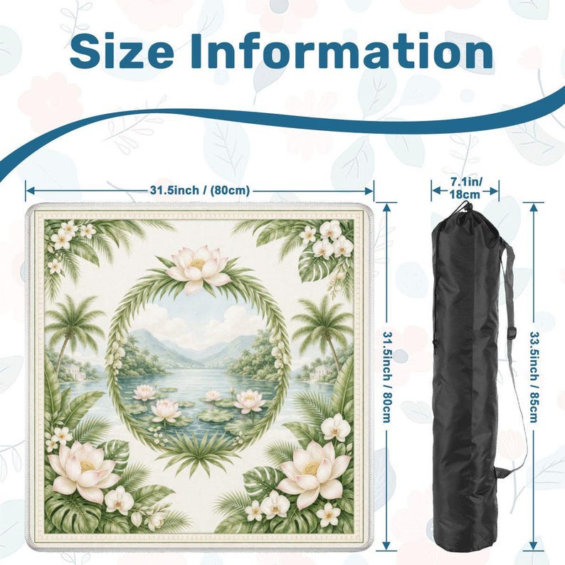 White Lotus Mahjong Mat, Chinoiserie Mahjong Mat with Bag, Grandmillennial Mahjong Table Cover, Coastal Palm Mahjong Set American Mahjong image 2