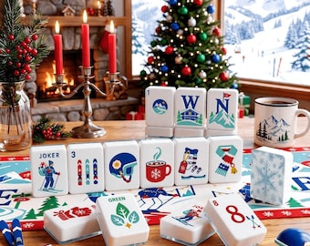 Ski Mahjong Tiles 160 Piece Set, Winter Mahjong Set, Après Ski Mahjong Tiles, Snow Mountain Skiing Gift, Christmas Mahjong Game
