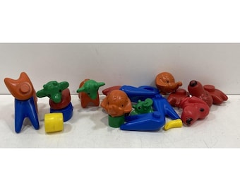 Vintage Tupperware Zoo-It-Yourself Animal Building Toy Lot 26 Pieces Made in USA Retro Tupper Toys Collectible Educational Toy Set