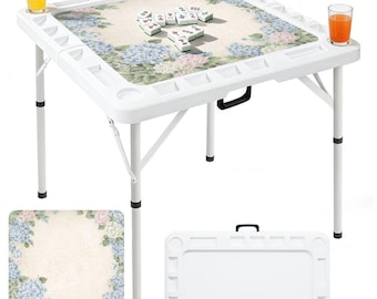 Hydrangea Mahjong Table Foldable | Floral Mahjong Game Table | Portable Folding Mahjong Table