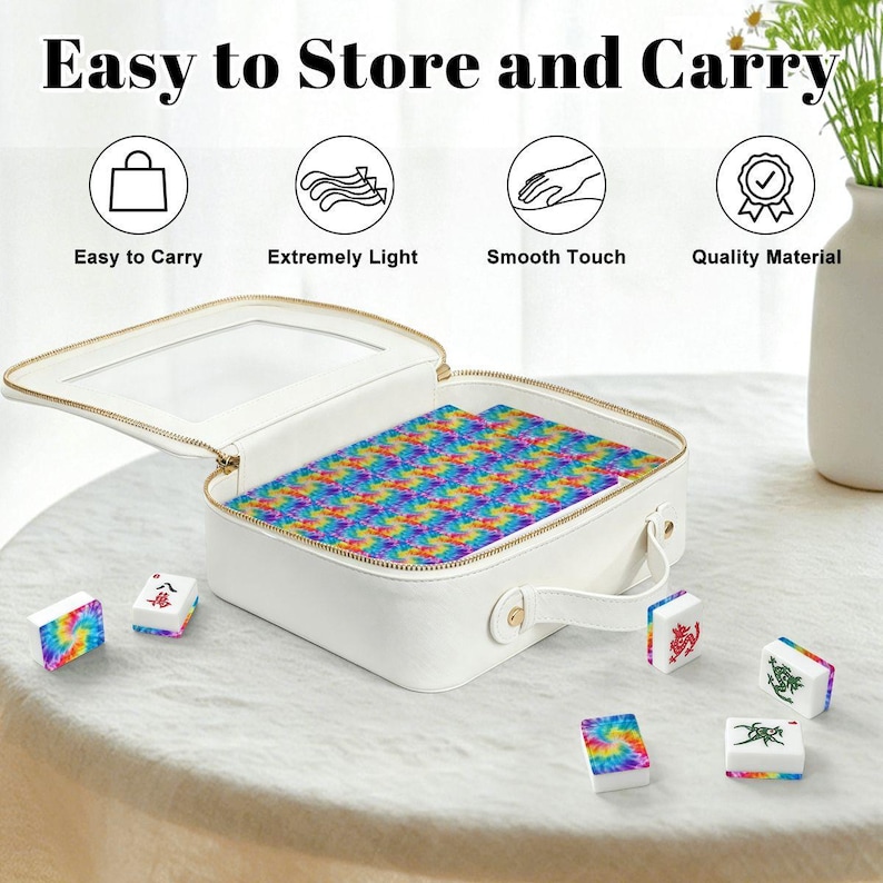 Juego de Mahjong Tie Dye, fichas acrílicas de Mahjong americano con comodines, estuche para noche de juegos. imagen 6