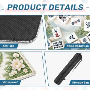 White Lotus Mahjong Mat, Chinoiserie Mahjong Mat with Bag, Grandmillennial Mahjong Table Cover, Coastal Palm Mahjong Set American Mahjong image 4