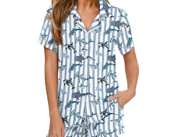 Whale Shark Pajama Set for Women | Coastal Pajamas | Ocean Sleepwear | Nautical PJ Set | Beach Lover Gift | Summer Loungewear