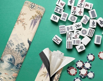 Chinoiserie Mahjong Tile Pusher Racks with Bag, Mahjong Rack Storage Bag,  Accessories Organizer, Blue Garden  Mahjong Tile Pusher Holder