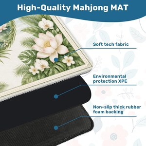 White Lotus Mahjong Mat, Chinoiserie Mahjong Mat with Bag, Grandmillennial Mahjong Table Cover, Coastal Palm Mahjong Set American Mahjong image 3
