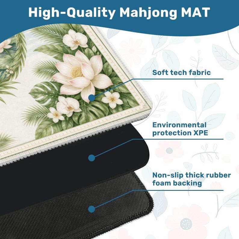 White Lotus Mahjong Mat, Chinoiserie Mahjong Mat with Bag, Grandmillennial Mahjong Table Cover, Coastal Palm Mahjong Set American Mahjong image 3