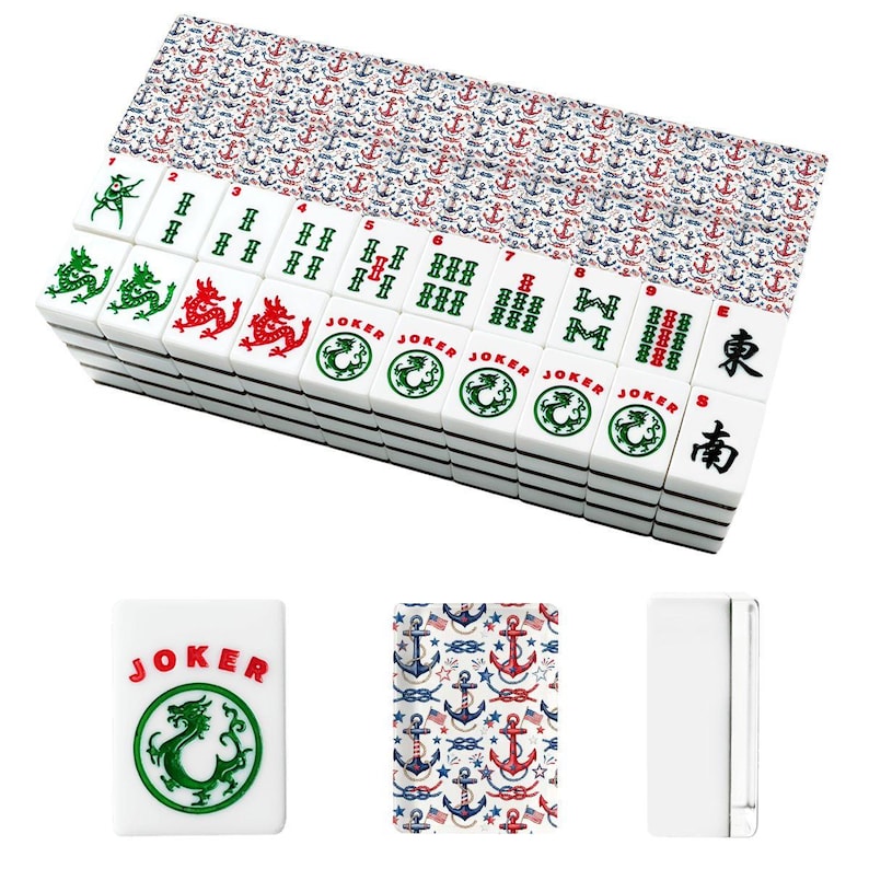 Nautical Mahjong Tiles, Patriotic Anchor Mahjong Set, Coastal Mahjong Tiles, America 250 Mahjong, American Mahjong Tiles with JokersPreppy image 2