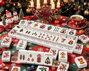 Christmas Mahjong Tiles Set, Reindeer Mahjong Set, Holiday American Mahjong Tiles, Christmas Game Night Gift, 160 Piece Acrylic Tiles