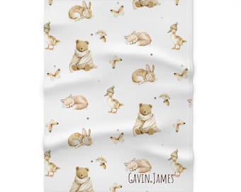 Woodland Baby Animals blanket | Personalized Baby Blanket, Bear Bunny Deer Name Blanket