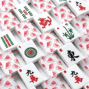 Watermelon Mahjong Tiles | Pink Summer Mahjong Set | Watermelon Tile Backs | Preppy Mahjong Gift | Poolside Mahjong | Acrylic Mahjong Tiles zdjęcie 1