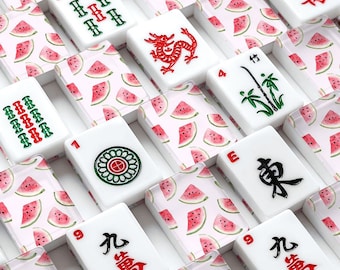 Watermelon Mahjong Tiles | Pink Summer Mahjong Set | Watermelon Tile Backs | Preppy Mahjong Gift | Poolside Mahjong | Acrylic Mahjong Tiles