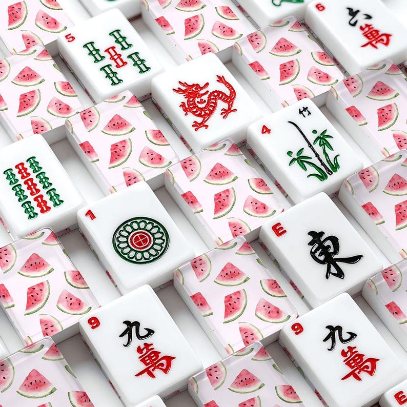 Watermelon Mahjong Tiles | Pink Summer Mahjong Set | Watermelon Tile Backs | Preppy Mahjong Gift | Poolside Mahjong | Acrylic Mahjong Tiles zdjęcie 1