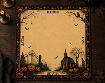 Halloween Mahjong Mat 33 Inch, Spooky Gothic Mahjong Game Mat, Pumpkin Graveyard Mahjong Table Mat, Halloween Gift for Mahjong Lover