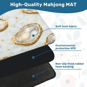 Oyster Mahjong Mat, Coastal Luxury Mahjong Mat with Bag, Marble Oyster Shell Mahjong Table Cover, Preppy Beach Mahjong Set, American Mahjong image 3