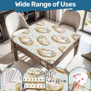 Oyster Mahjong Mat, Coastal Luxury Mahjong Mat with Bag, Marble Oyster Shell Mahjong Table Cover, Preppy Beach Mahjong Set, American Mahjong image 6