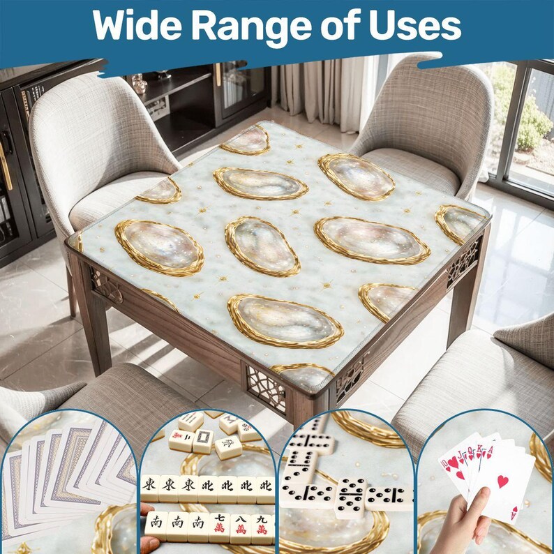Oyster Mahjong Mat, Coastal Luxury Mahjong Mat with Bag, Marble Oyster Shell Mahjong Table Cover, Preppy Beach Mahjong Set, American Mahjong image 6