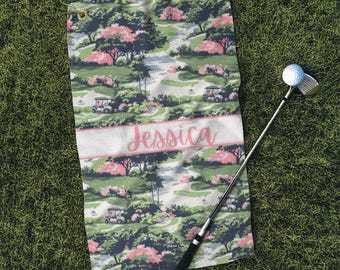 Personalized Pink Golf Towel: Ladies Golf Gift with Gold Grommet