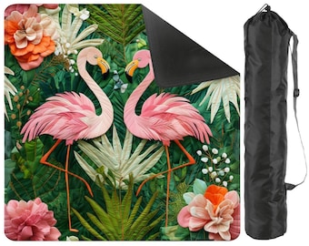 Flamingo Mahjong Mat | Tropical Mahjong Table Mat with Carry Bag | Palm Beach Style Mahjong Game Mat | Flamingo Lover Mahjong Gift