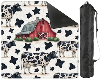 Farmhouse Cow Mahjong Mat, Red Barn Mahjong Mat, Country Mahjong Table Mat, Farm Print Game Night Decor