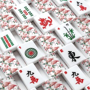 Flamingo Mahjong Tiles, Pink Flamingo Mahjong Set, Tropical Mahjong Tiles, American Mahjong Tiles with Jokers, Coastal Grandmillennial Gift image 1