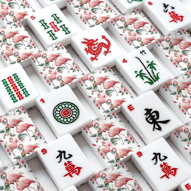 Flamingo Mahjong Tiles, Pink Flamingo Mahjong Set, Tropical Mahjong Tiles, American Mahjong Tiles with Jokers, Coastal Grandmillennial Gift image 1