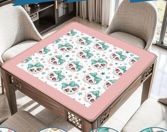Sugar Skull Mahjong Mat | Pastel Halloween Mahjong Mat | Pink Skull Mahjong Table Cover | Cute Spooky Mahjong Coquette Halloween Decor