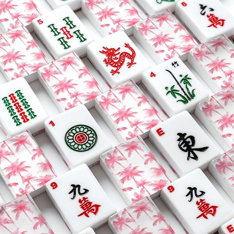 Pink Palm Tree Mahjong Tiles, Palm Beach Mahjong Set, Preppy Mahjong Tiles, Tropical Mahjong Coastal Grandmillennial Mahjong Pink Mahjong Bild 1