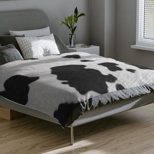 Cobertor Minky com estampa de vaca: manta de lã macia, decoração de fazenda