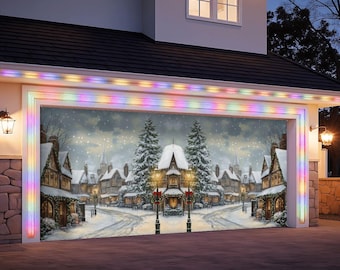 Christmas Garage Door Banner, Festive Outdoor Decoration, Holiday Decor for Garage Door, Christmas Village Garage Banner Winter Wonderland