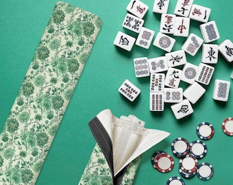 Green Chinoiserie Mahjong Racks & Pushers Set with Storage Bag | Elegant Acrylic Mahjong Accessories
