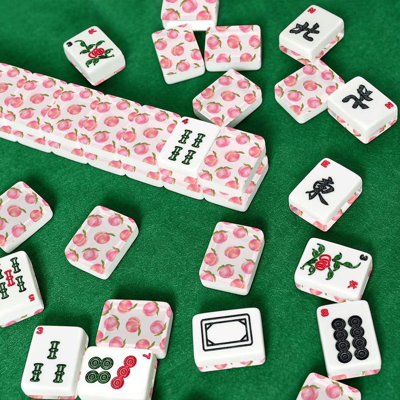 Peach Mahjong Tiles | Pink Peach Mahjong Set | Coquette Mahjong Tiles | Summer Mahjong Gift | Preppy Mahjong Accessories | Acrylic Mahjong 画像 7