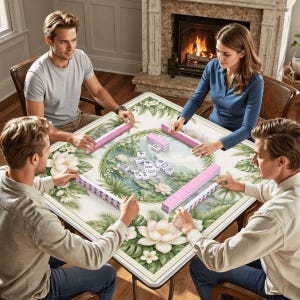 White Lotus Mahjong Mat, Chinoiserie Mahjong Mat with Bag, Grandmillennial Mahjong Table Cover, Coastal Palm Mahjong Set American Mahjong image 5
