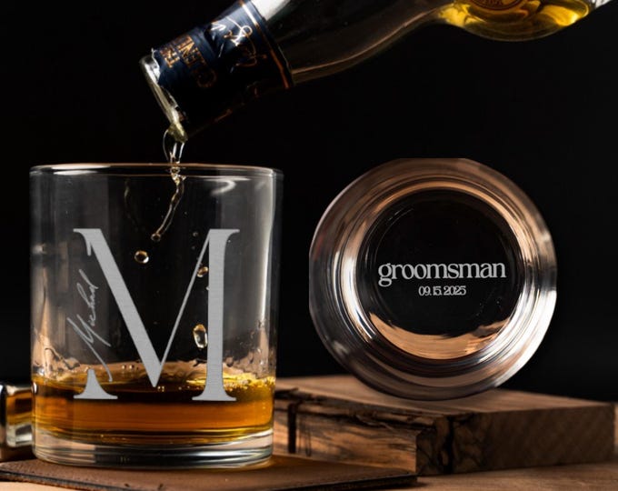 Personalized Groomsmen Whiskey Glasses, Custom Engraved Old Fashioned Glass, Best Man Gift, Groomsmen Proposal Gift Idea