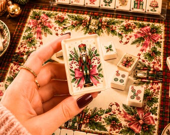 Christmas Mahjong Tiles | Nutcracker Mahjong Set | Holiday Mahjong Tiles | Pink Bow Mahjong | Candy Cane American Christmas Mahjong Set