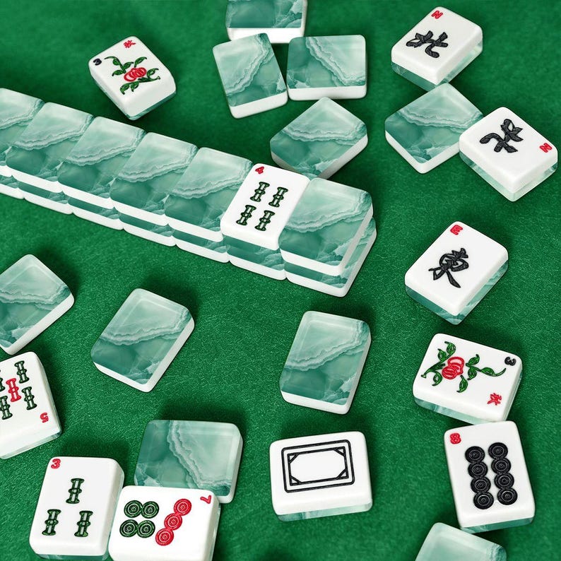 Luxury Green Mahjong Tiles | Jade Marble Mahjong Set | Coastal Mahjong Gift Idea image 1