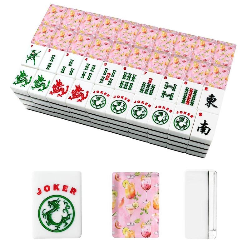 Cocktail Mahjong Tiles | Pink Martini Mahjong Set | Happy Hour Mahjong Tiles | Girls Night Mahjong | Poolside Mahjong | Acrylic Mahjong Set afbeelding 2
