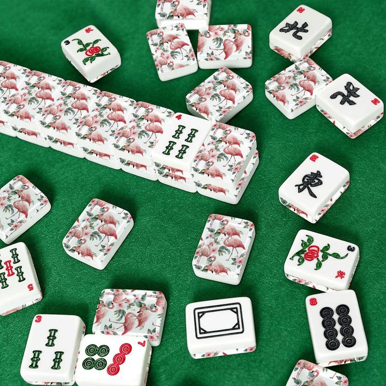 Flamingo Mahjong Tiles, Pink Flamingo Mahjong Set, Tropical Mahjong Tiles, American Mahjong Tiles with Jokers, Coastal Grandmillennial Gift image 7