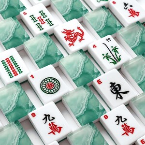 Luxury Green Mahjong Tiles | Jade Marble Mahjong Set | Coastal Mahjong Gift Idea image 7