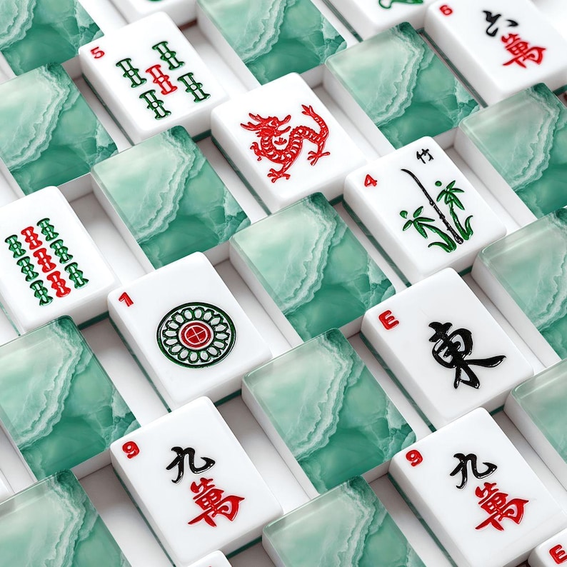 Luxury Green Mahjong Tiles | Jade Marble Mahjong Set | Coastal Mahjong Gift Idea image 7