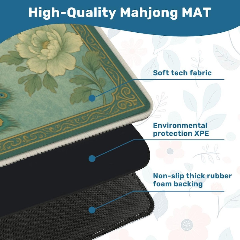 Peacock Mahjong Mat - Non Slip Mah Jongg TilePlay Mat Accessories image 3