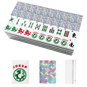 Juego de fichas de Mahjong de sirena, fichas acrílicas para el juego de Mahjong americano con comodines, juego de Mahjong colorido con estuche, regalo para la noche de juegos de mujeres. imagen 2