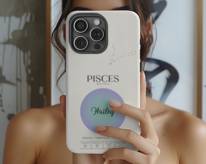 Pisces Phone Case, Zodiac Tough Cases, Custom Astrology Cover, Personalized Tough Shell, Name Phone Case, Horoscope Protective Case