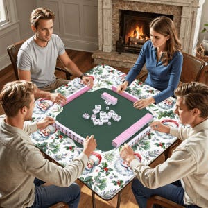 Vintage Vibe Santa Mahjong Mat, Christmas Mahjong Game Mat, Green Holiday Table Mat, Santa Claus Mahjong Gift image 6
