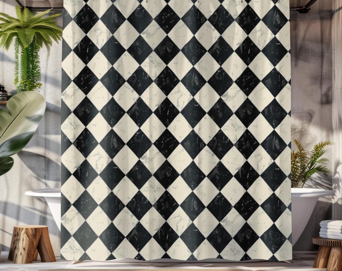 Black and White Checkered Shower Curtain, Modern Bathroom Decor, Farmhouse Style, Home Improvement, Unique Gift Idea