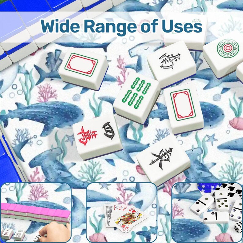 Scalloped Shark Mahjong Mat , Ocean Themed Mahjong Table Mat, Non Slip Game Mat with Storage Bag, Beach Coastal Mahjong Decor Bild 7