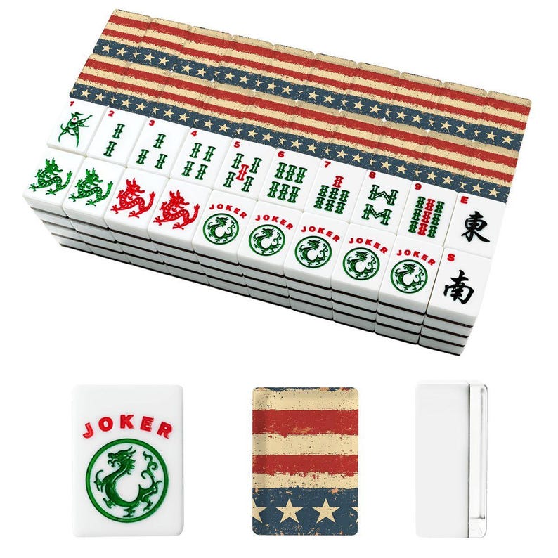 Juego de fichas de Mahjong patrióticas, juego de Mahjong americano, fichas de Mahjong del 4 de julio, Mahjong rojo, blanco y azul, regalo de Mahjong americano, juego de 166 fichas imagen 2
