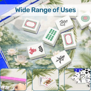White Lotus Mahjong Mat, Chinoiserie Mahjong Mat with Bag, Grandmillennial Mahjong Table Cover, Coastal Palm Mahjong Set American Mahjong image 7