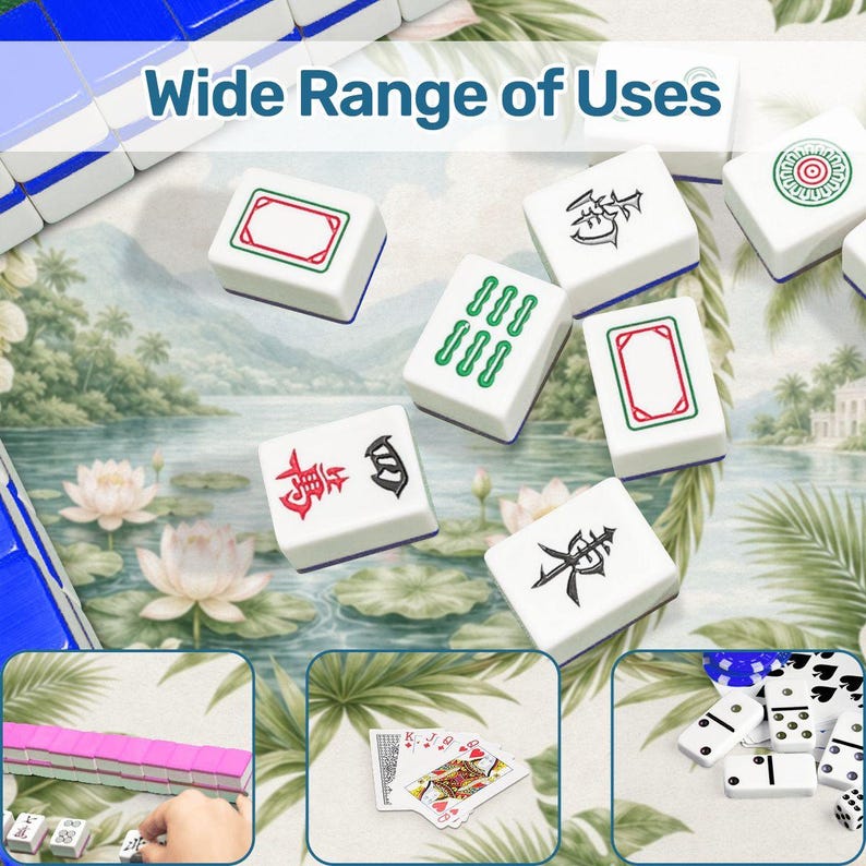 White Lotus Mahjong Mat, Chinoiserie Mahjong Mat with Bag, Grandmillennial Mahjong Table Cover, Coastal Palm Mahjong Set American Mahjong image 7