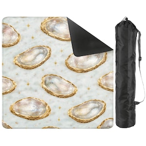 Oyster Mahjong Mat, Coastal Luxury Mahjong Mat with Bag, Marble Oyster Shell Mahjong Table Cover, Preppy Beach Mahjong Set, American Mahjong image 1
